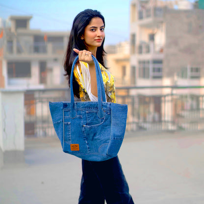 EcoFreaky Upcycled Denim Fashion Tote Bag | Vegan Women Tote bag