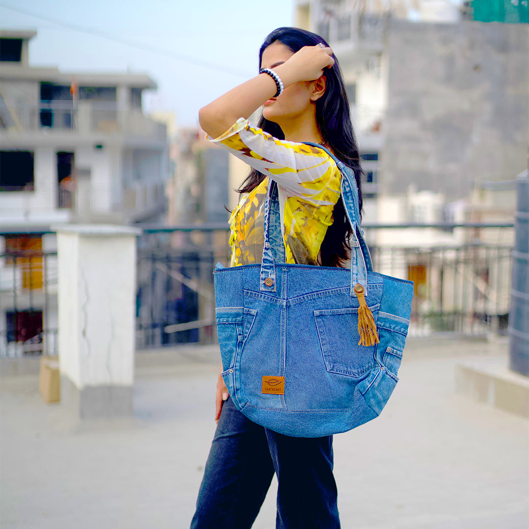 EcoFreaky Upcycled Denim Travel Tote Bag | Vegan Women Tote bag