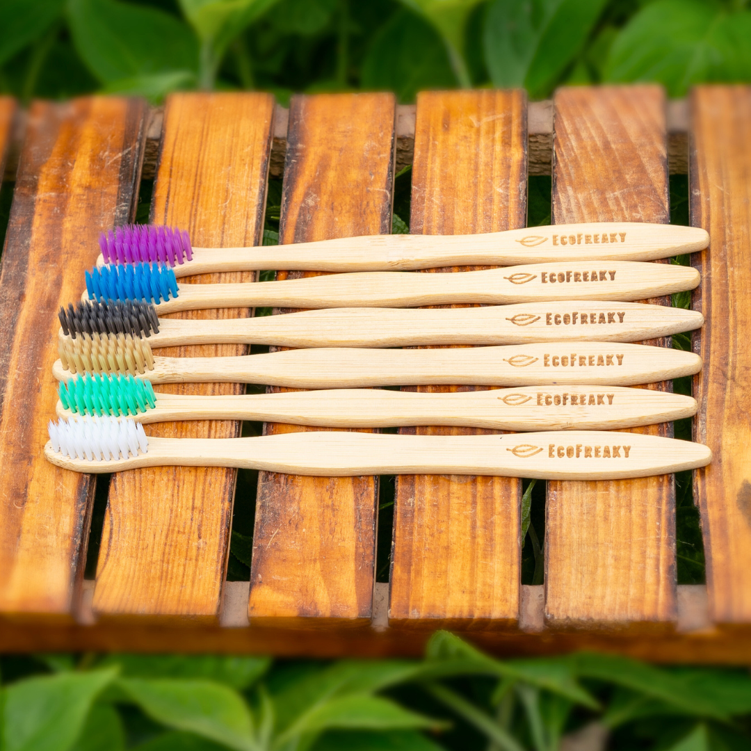 Set of 5 Multi-Color Bamboo Toothbrushes - Eco-Friendly