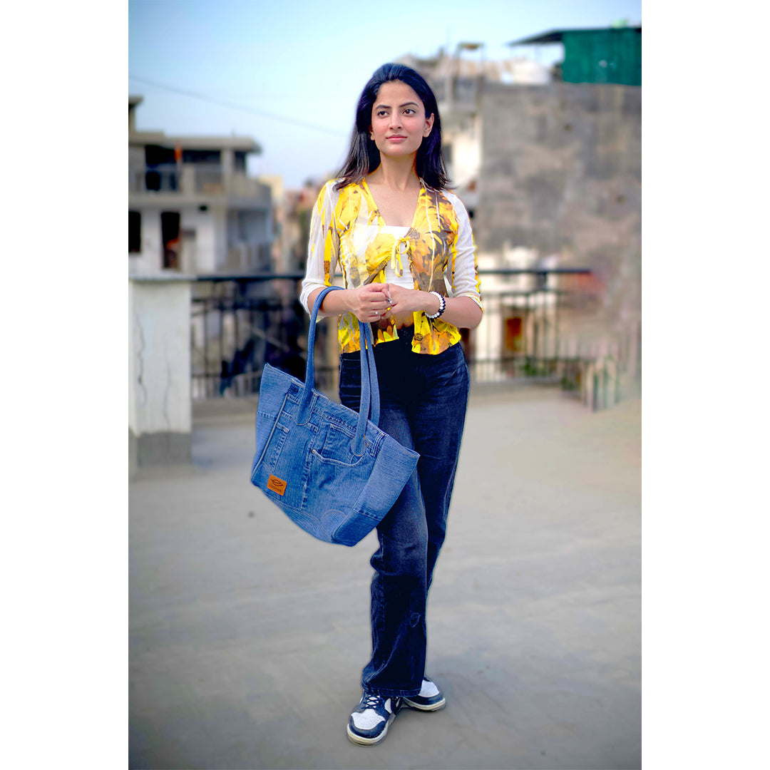 EcoFreaky Upcycled Denim Fashion Tote Bag | Vegan Women Tote bag