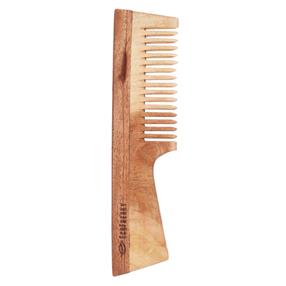 Pure Neem Wood Comb With Handle | Antibacterial Wooden Comb