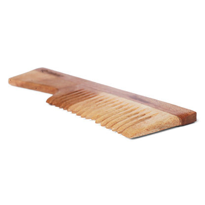 Pure Neem Wood Comb With Handle | Antibacterial Wooden Comb
