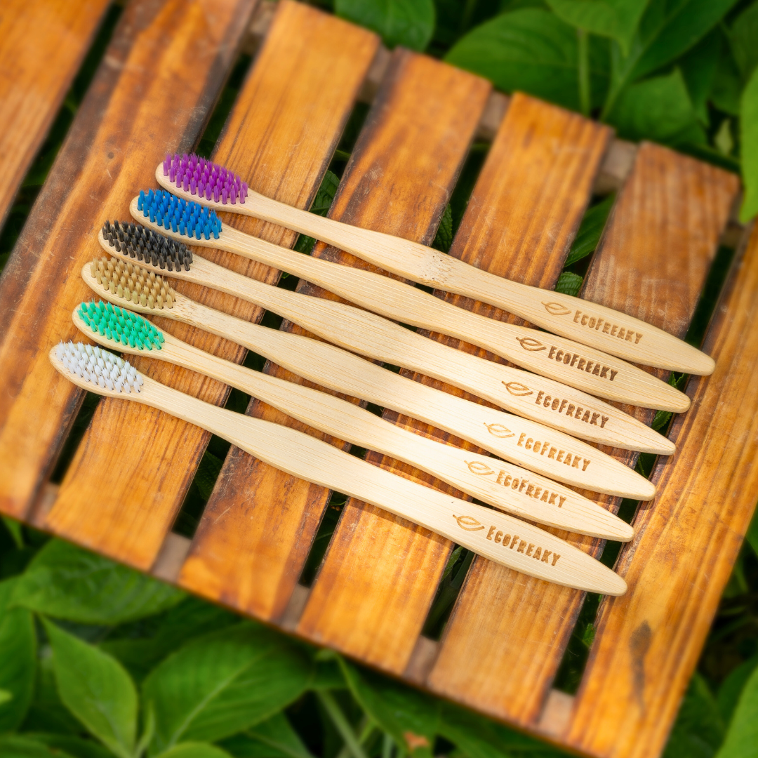 Set of 5 Multi-Color Bamboo Toothbrushes - Eco-Friendly