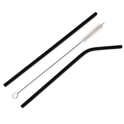 Reusable Black Stainless Steel Straw With Cleaning Brush.  